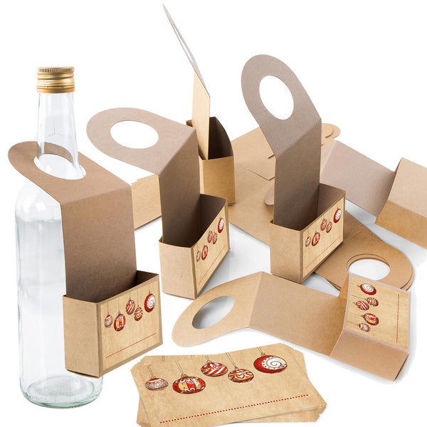 Logbuch-Verlag 10 Kraftpapier Geschenkanhänger zum Befüllen für Weinflaschen - Flaschenanhänger mit Weihnachtssticker braun grün