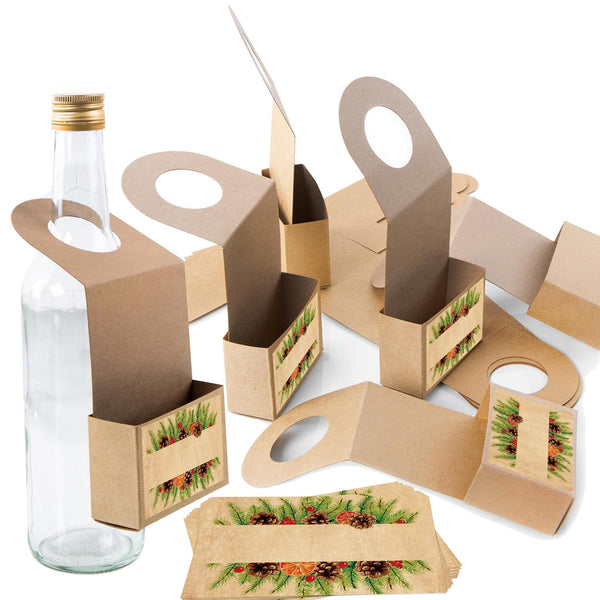Logbuch-Verlag 10 Flaschenanhänger aus Kraftpapier braun mit Sticker grau weiß - Verpackung Weihnachten zum Befüllen - Verzierung für Weinflaschen