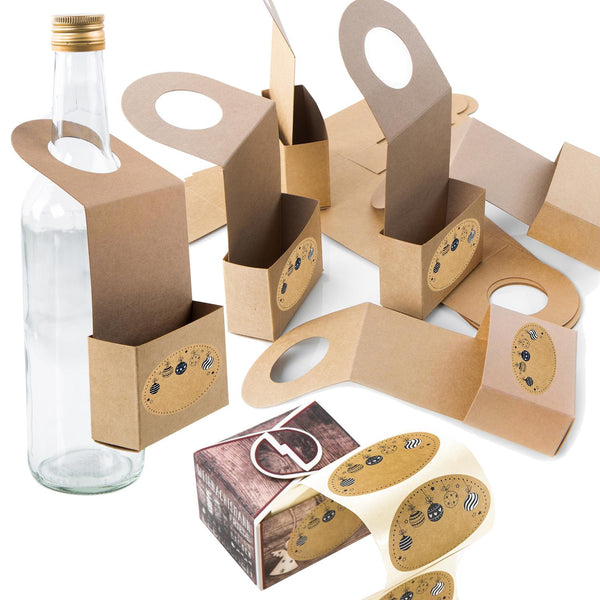 Logbuch-Verlag 10 Flaschenanhänger aus Kraftpapier mit Weihnachtssticker braun rot zum Beschriften - Weihnachtsverpackung Weinflaschen