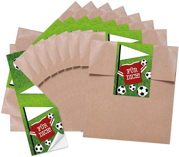 10 Stück kleine braune Block-Bodenbeutel MIT FENSTER + Pergamin-Einlage 10,5 x 6,5 x 29 cm + rot schwarz weiße HIRSCH-GEWEIH FROHE WEIHNACHTEN Weihnachts-Aufkleber Papiertüten