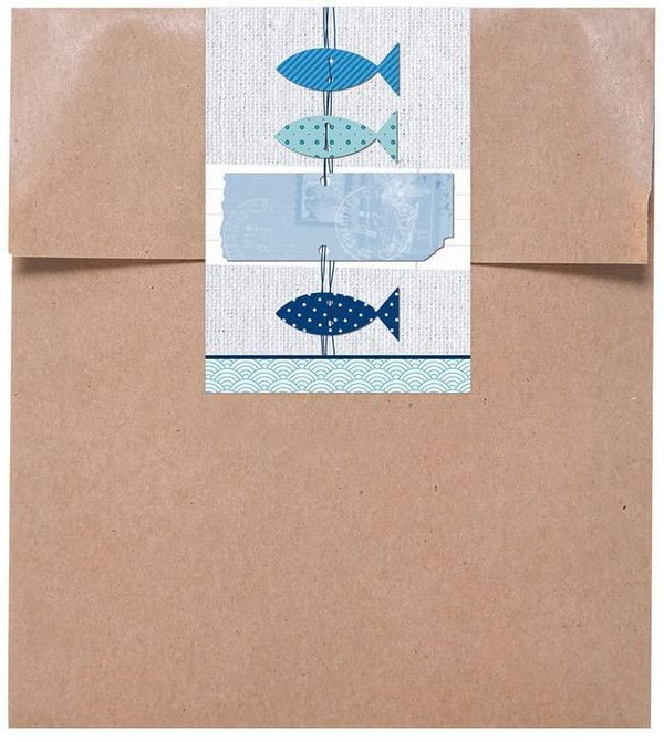 25 kleine braune Geschenktüten Papiertüten Geburtstagstüten 13 x 18 + 2 cm Lasche + Aufkleber rot blau grün PIRATEN DANKE Mitgebsel-Tüten für Jungs zum Kindergeburtstag Jungen Partytüten
