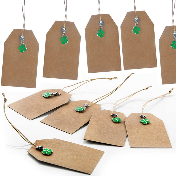 10 Kraftpapieranhänger braun mit grünen Kleeblatt Charms - Foto 1
