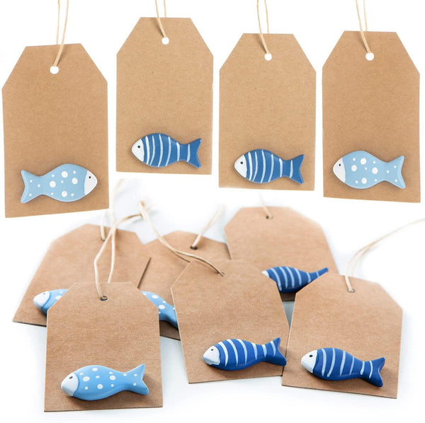 10 Kraftpapier Etiketten zum Aufhängen mit Fisch - Maritime Geschenkanhänger - Foto 1