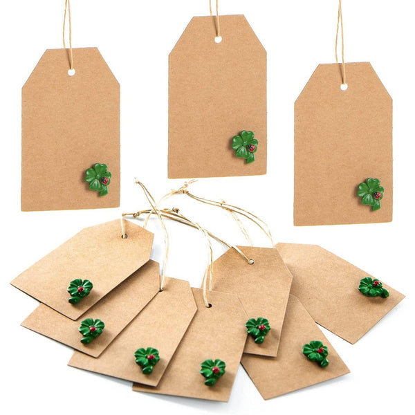 10 Geschenketiketten zum Beschriften braun + grüne Kleeblätter - Foto 1