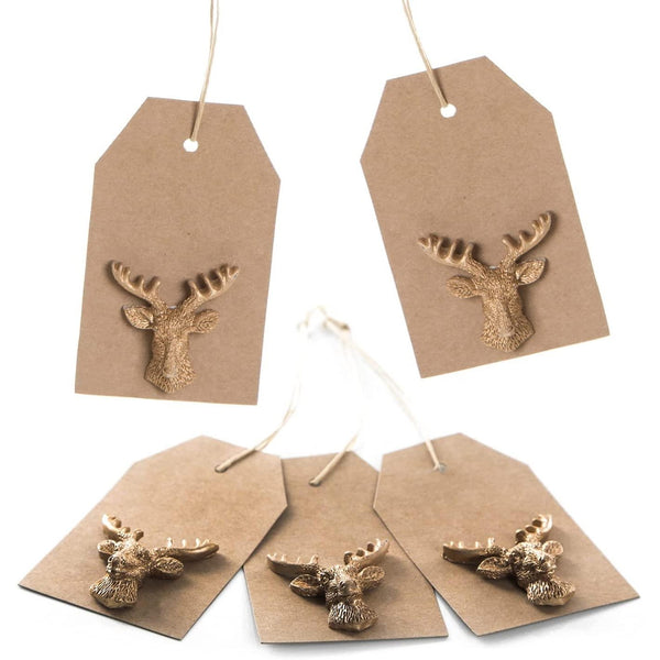 10 Geschenketiketten zum Aufhängen mit Hirsch Geweih gold braun - Foto 1