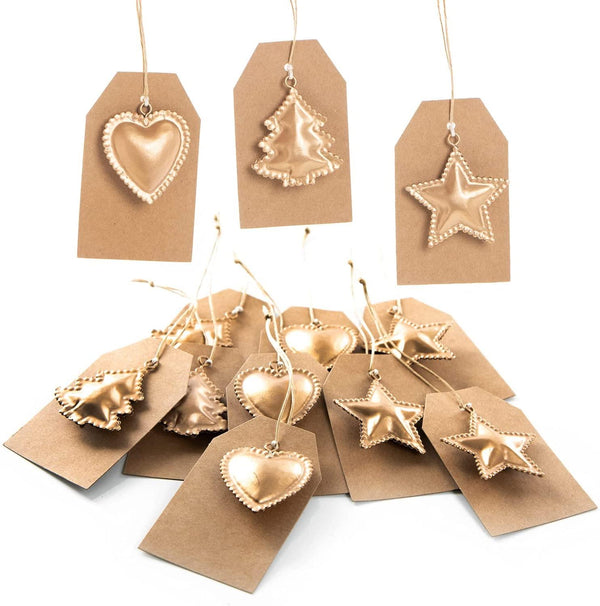 10 Kraftpapieranhänger zum Beschriften mit glitzerndem Tannenbaum braun weiß