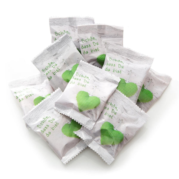 200 kleine Päckchen Gummibärchen SCHÖN DASS DU DA BIST Herz grün weiß give-away Gastgeschenk Mitgebsel Hochzeit Geburtstag Gäste - Foto 1