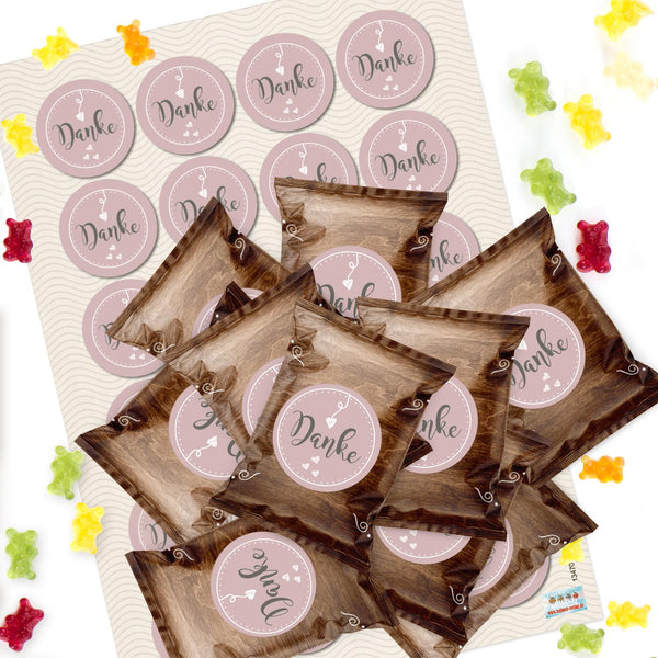 24 kleine Gummibärchen DANKESCHÖN Geschenke für Kollegen Gäste Kunden Kinder - rosa braun - Foto 1