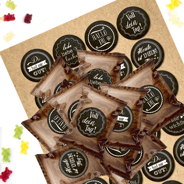 24 kleine Gummibärchen Tütem mit Aufklebern - Sprüche gute Wünsche als kleine Aufmerksamkeit - Foto 1