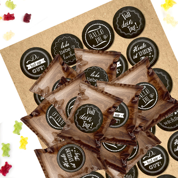 24 kleine Gummibärchen Tütem mit Aufklebern - Sprüche gute Wünsche als kleine Aufmerksamkeit - Foto 1