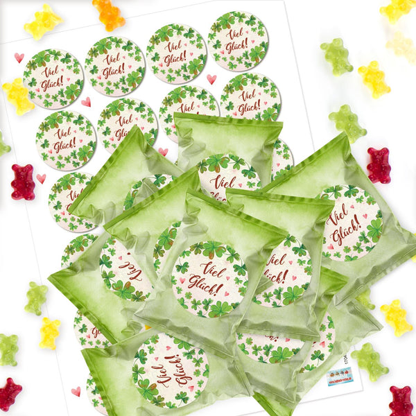 24 kleine Gummibärchen Tütchen Viel Glück - Give-away Glücksbringer Silvester