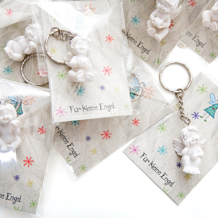 Gastgeschenke - kleine weiße Engelsanhänger + grau bunte Kärtchen Für kleine Engel - Foto 2