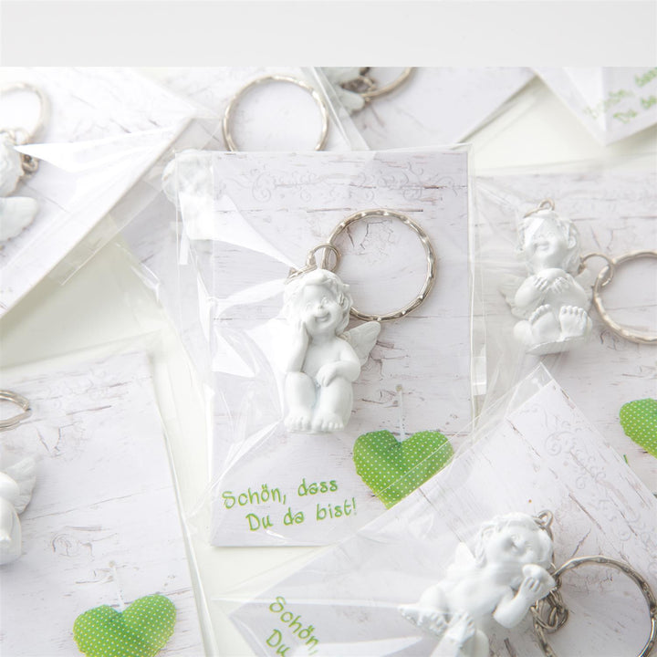 Kleine Geschenke - weißer Schlüsselanhänger Engel + Kärtchen in Holzoptik Schön dass du da bist - Foto 1