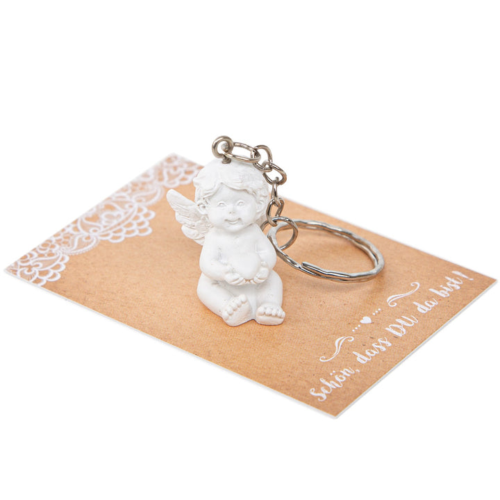 Give-Aways - Schlüsselanhänger Schutzengel weiß mit Karte "Schön, dass du da bist" - Foto 2