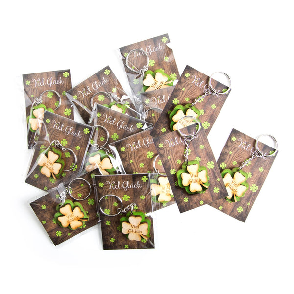 Kleine Mitgebsel - Viel Glück Karten in Holzoptik + Holz Kleeblatt Schlüsselanhänger - Foto 1