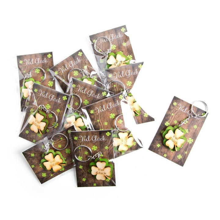 Kleine Mitgebsel - Viel Glück Karten in Holzoptik + Holz Kleeblatt Schlüsselanhänger - Foto 2