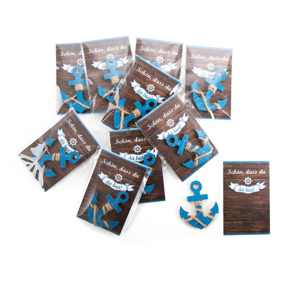 Kleine Gastgeschenke - blaue Holzanker + kleine rustikale Kärtchen Schön dass du da bist - Foto 1