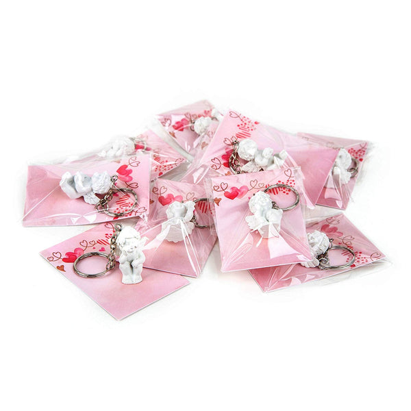 Weiße Schlüsselanhänger Schutzengel + rosa Schmuckkärtchen - kleine Gastgeschenke