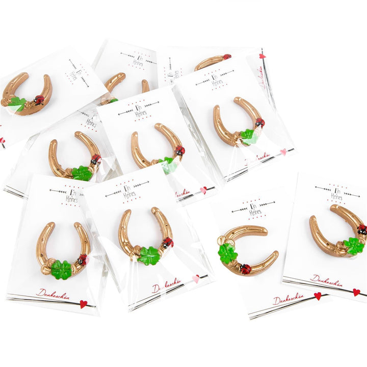 Goldenes Mini-Hufeisen mit DANKESCHÖN-Karte – Glücksbringer Geschenk – Gastgeschenk & Give-away zur Hochzeit, Silvester, Feier - Foto 1