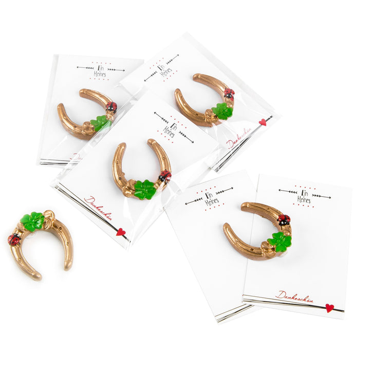 Goldenes Mini-Hufeisen mit DANKESCHÖN-Karte – Glücksbringer Geschenk – Gastgeschenk & Give-away zur Hochzeit, Silvester, Feier - Foto 2