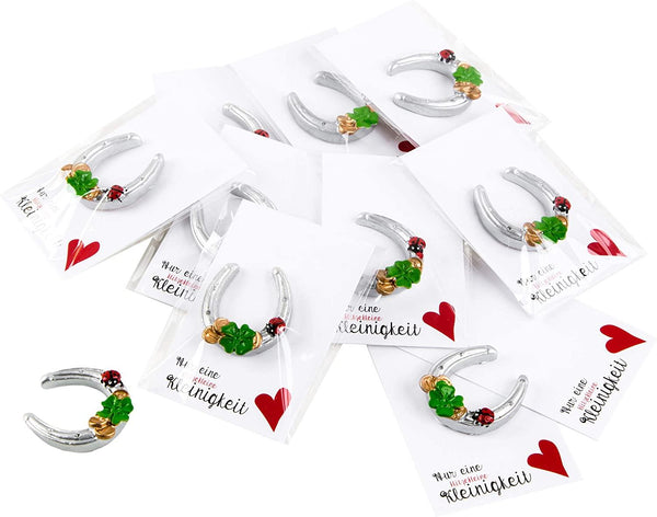 Mini Glücksbringer Geschenke - silbernes Hufeisen + weiße Karte NUR EINE KLEINIGKEIT
