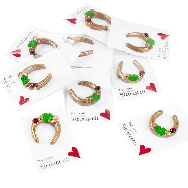 Goldene Hufeisen + Karte - Glücksbringer Glückssymbol kleines Geschenk fertig verpackt