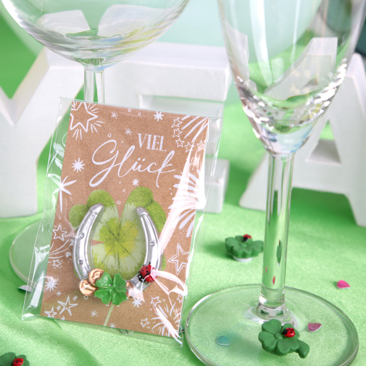 10 goldene Hufeisen mit "Viel Glück" Karte - Give-Away Party