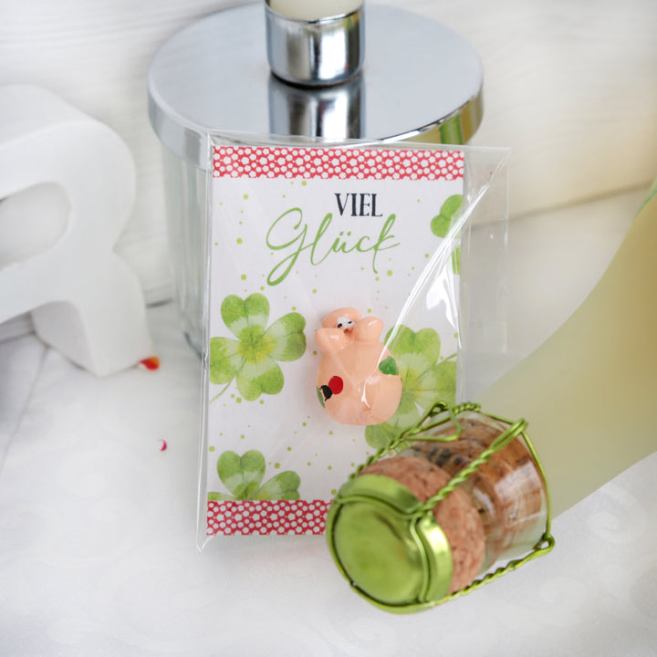 10 kleine Frösche mit Herz + Karte "Viel Glück" Give-Away