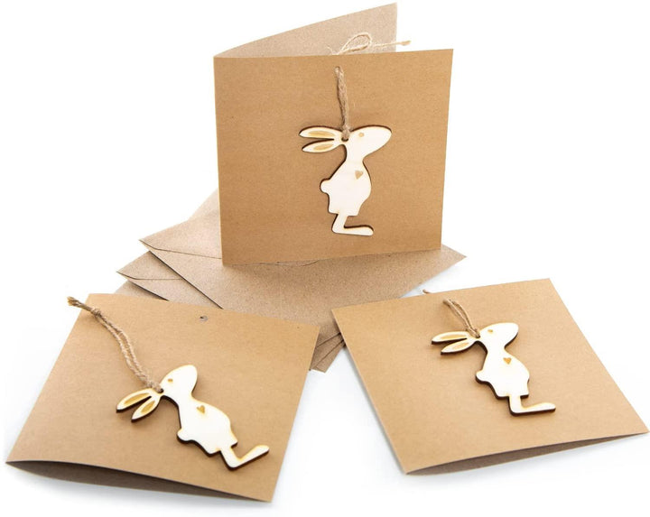3 Osterkarten mit Osterhase aus Holz - Klappkarte leer zum Beschriften