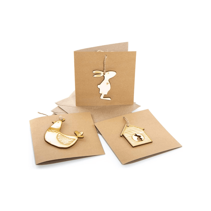 Osterkarten Set - 3 Kraftpapier Karten Ostern mit Umschlag + Osterdeko - Foto 3