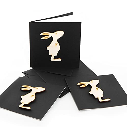12 edle Osterhasen schwarz Gold aus Holz zum Aufhängen - 7 cm