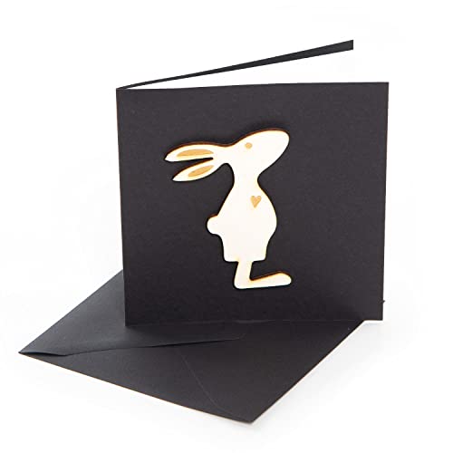 12 edle Osterhasen schwarz Gold aus Holz zum Aufhängen - 7 cm