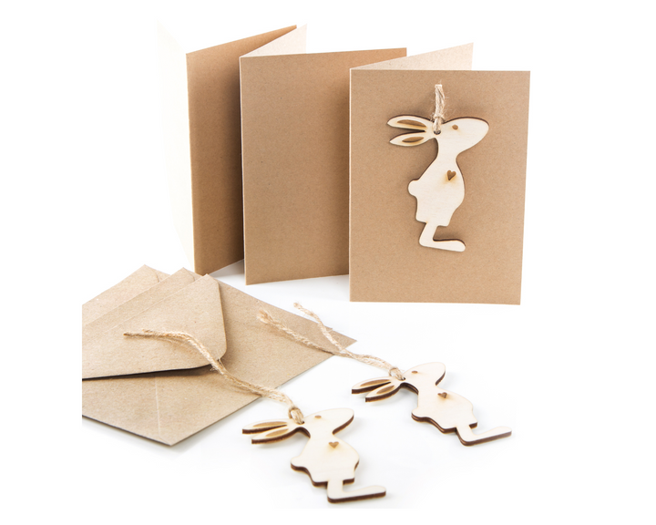 3 Osterkarten braun mit Umschlag + Osterei Anhänger - 10,5 x 15 cm
