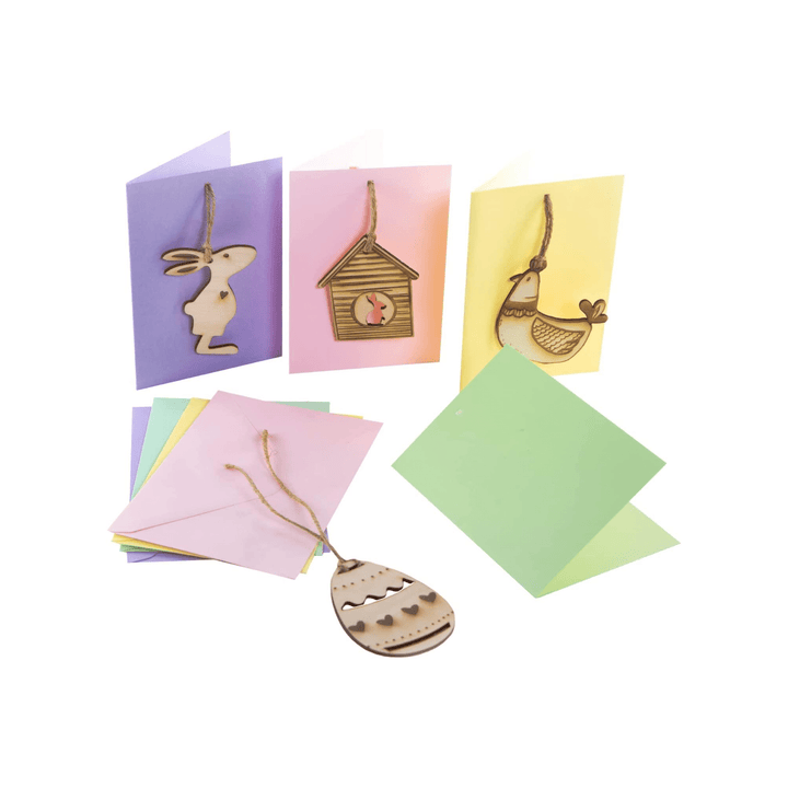 4 Osterkarten in Pastellfarben mit Ostermotiven aus Holz - ohne Text - Foto 4
