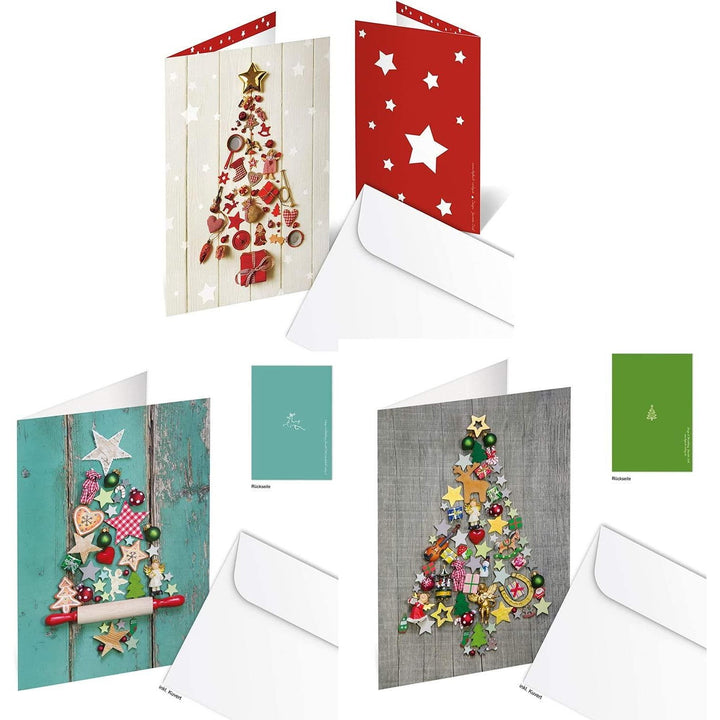 10 Stück Weihnachtskarte weiß grau silber PFERD SCHAUKELPFERD DIN lang - ohne Text - weihnachtliche Karten Foto-Motiv shabby chic besonders schön MIT KUVERT Klappkarte Doppelkarte