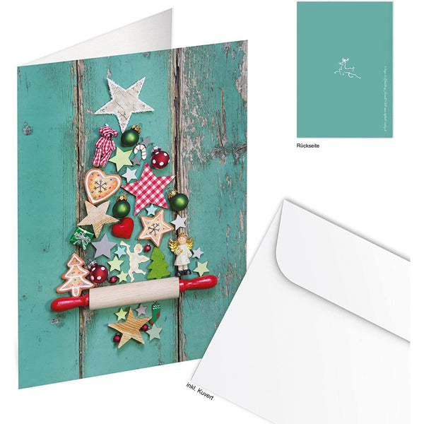 Logbuch-Verlag SET 9 Weihnachtskarten Klappkarten MIT KUVERT Weihnachten Karten Firmen OHNE TEXT Motiv Weihnachtsbaum Fotomotiv 3 x 3 Stück rot grün bunt BAUM