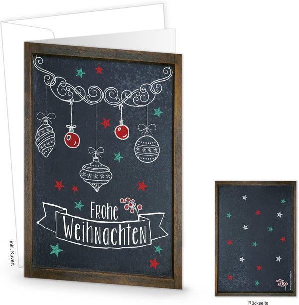 20 Weihnachtskarten GRAU BUNTER BAUM mit Kuvert aufklappbar bedruckbar Geschäftskunden Firmenkunden OHNE TEXT