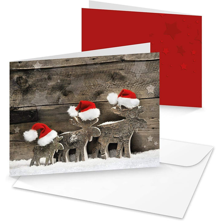 Logbuch-Verlag 100 Weihnachtskarten weiß grau ROTE MÜTZEN Klappkarte Doppelkarte mit Kuvert Karten Weihnachten für Kunden Firmen Mitarbeiter DIN lang