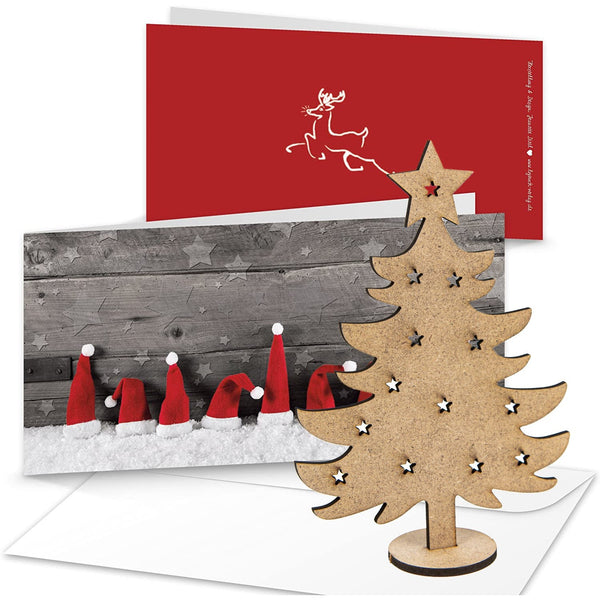 Logbuch-Verlag 3 weihnachtliche Grußkarten mit Kuverts + Adventskranz Miniatur aus Holz - Weihnachtskarten mit kleinem Geschenk