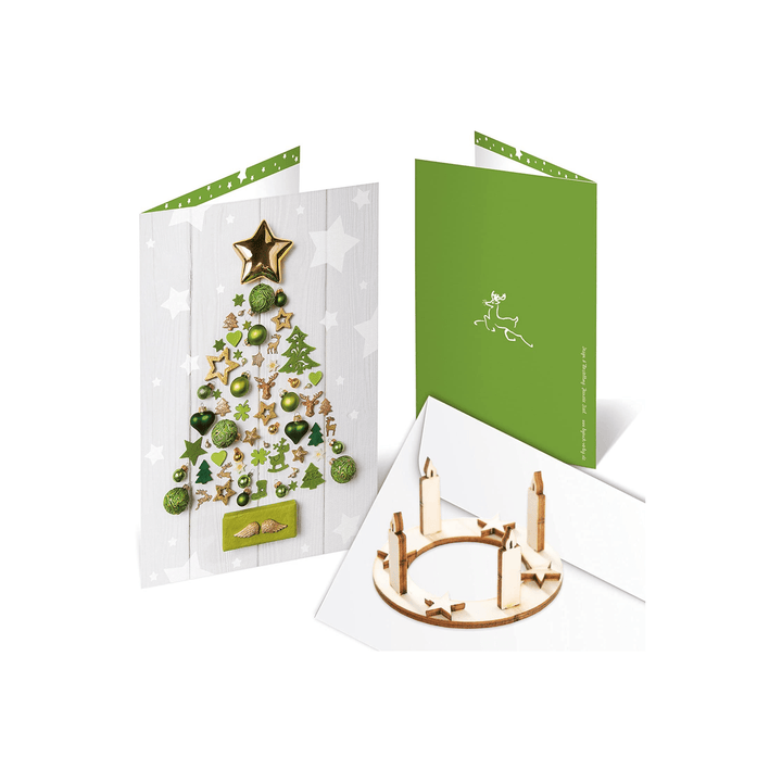 3 Weihnachtskarten mit Kuvert + Mini Adventskranz aus Holz zum Stecken - Grußkarten Geschenk Weihnachten - Foto 4