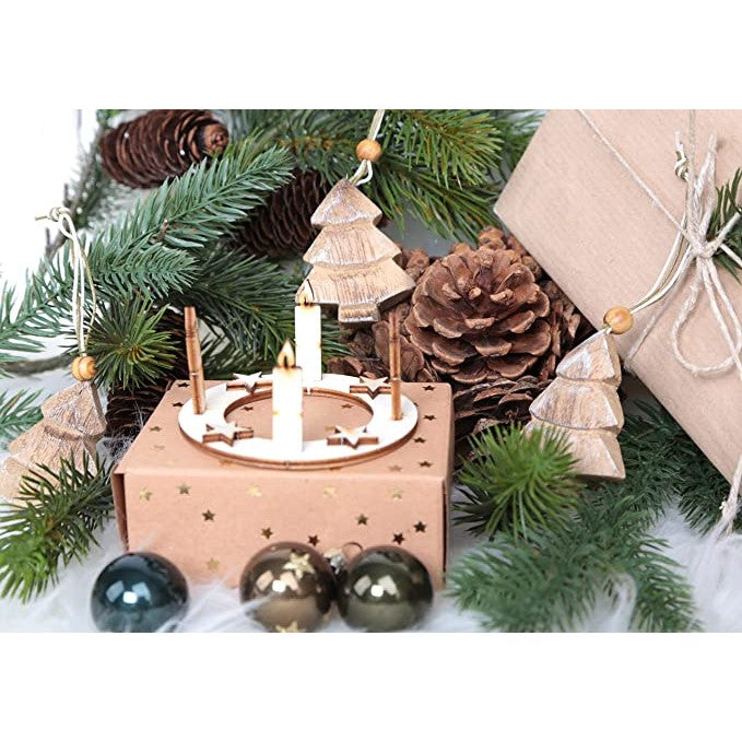 3 Weihnachtskarten mit Kuvert + Mini Adventskranz aus Holz zum Stecken - Grußkarten Geschenk Weihnachten - Foto 5