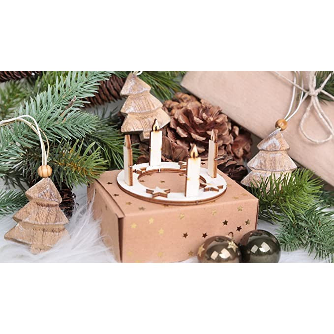 3 Weihnachtskarten mit Kuvert + Mini Adventskranz aus Holz zum Stecken - Grußkarten Geschenk Weihnachten - Foto 6
