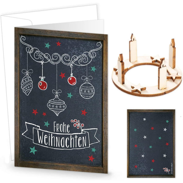 Logbuch-Verlag 3 Weihnachtskarten DIN A6 inkl. Kuverts + Weihnachtsbaum Miniatur aus Holz - Geschenkidee Weihnachtspost Kunden Kollegen