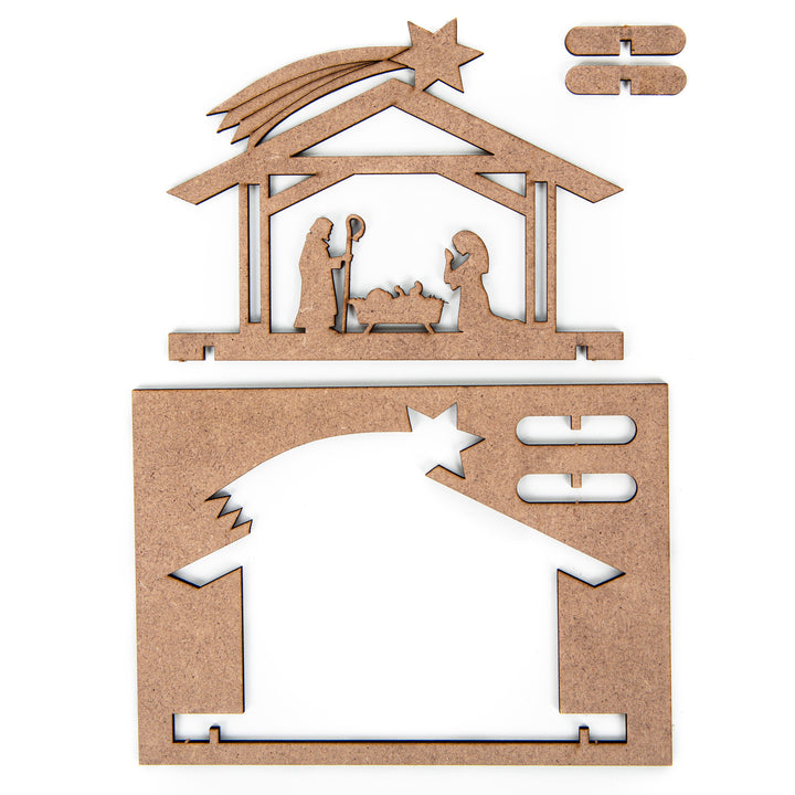 3 Weihnachtskarten mit Krippe aus Holz - weihnachtliche Grußkarten
