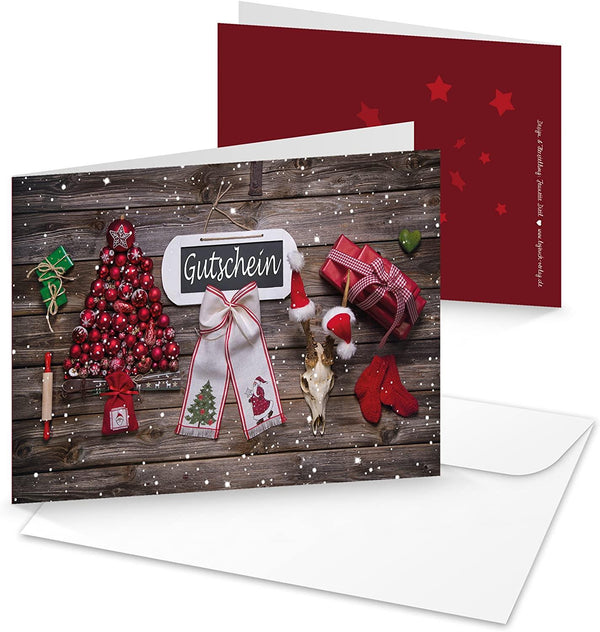 Logbuch-Verlag 20 Gutscheine zum Beschriften - Geschenkgutschein rot weiß grau mit Herzen - leer MIT KUVERT als Kundengutschein Geschenk Hochzeit Weihnachten
