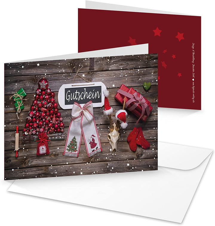 Logbuch-Verlag 20 Gutscheine zum Beschriften - Geschenkgutschein rot weiß grau mit Herzen - leer MIT KUVERT als Kundengutschein Geschenk Hochzeit Weihnachten