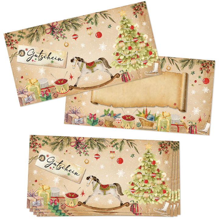 10 Gutscheine Weihnachten quadratisch schwarz gold 14,8 cm