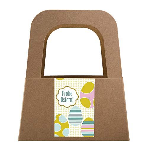 5 kleine Osternest Verpackungen - Henkelkorb aus Kraftpapier mit Aufkleber FROHE OSTERN