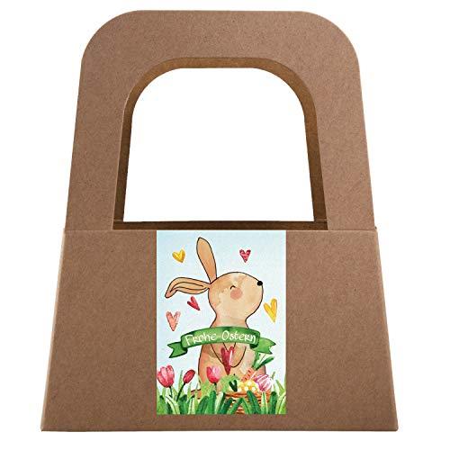 Kleine Geschenktüten aus Kraftpapier + bunte Osterhasen Aufkleber