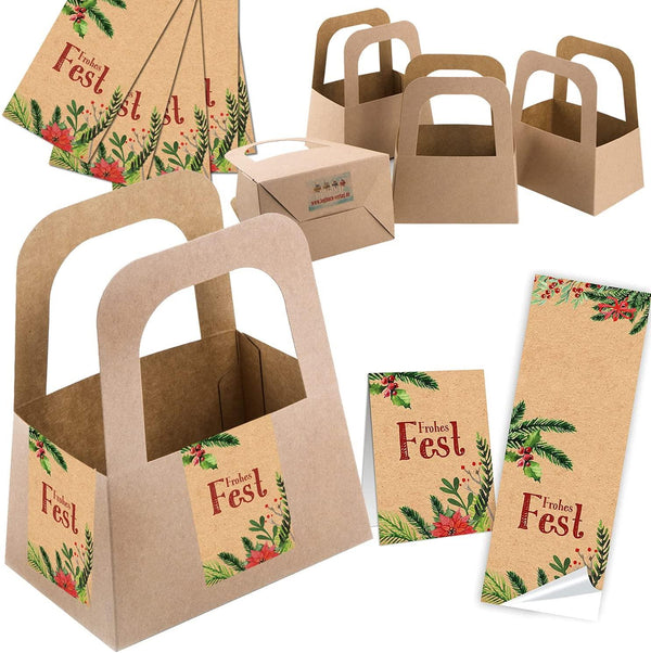 5 kleine Geschenkkörbe + 10 Aufkleber VON HERZEN in braun beige